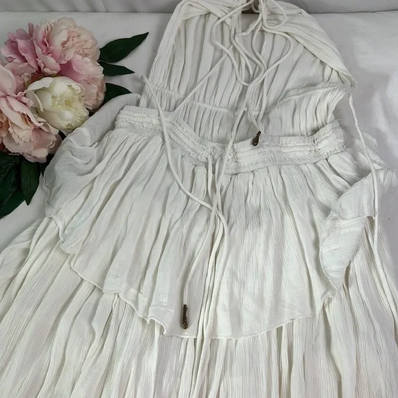 Free People Drop Dead Beauty Maxi Dress White Tiered Boho Lightweight Size M - Picture 6 of 8